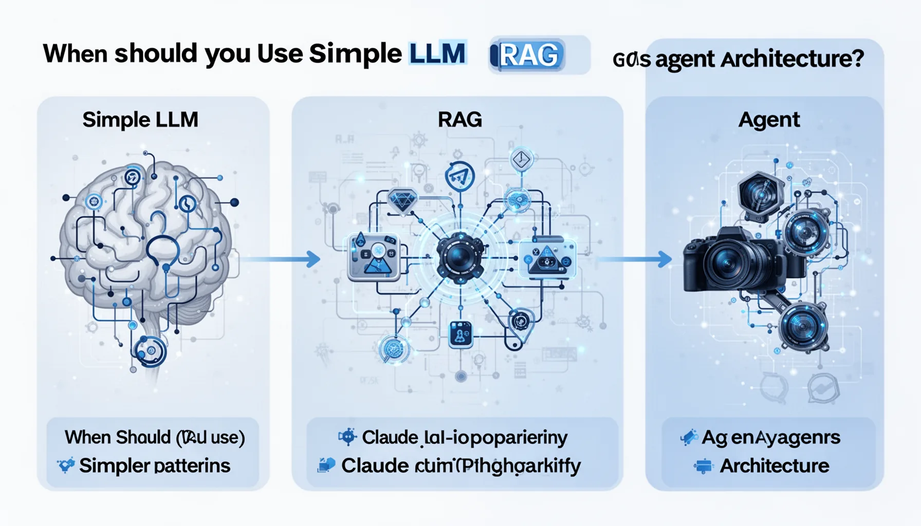 Claude architecture patterns: when should you use simple LLM vs RAG vs agent architecture?